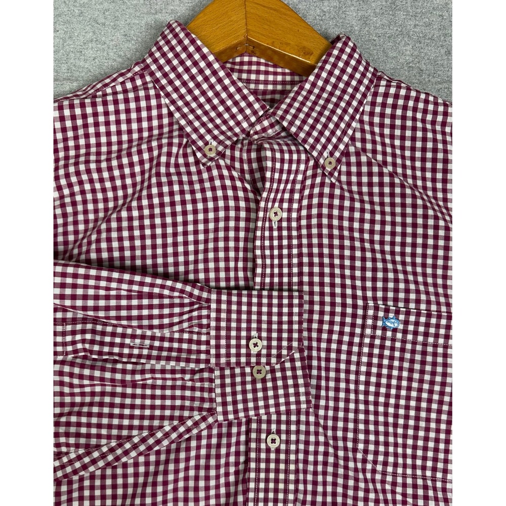 Southern Tide Button Down Mens XL Burgundy Gingham Stretch Long Sleeve Shirt